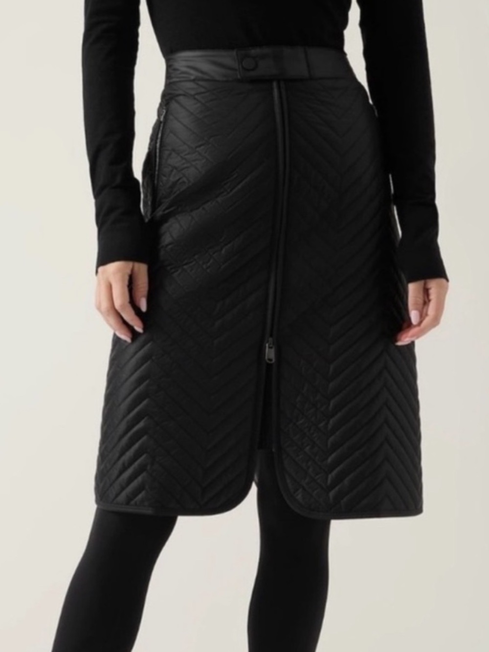 Athleta Black Quilted Midi Skirt with Front Zip